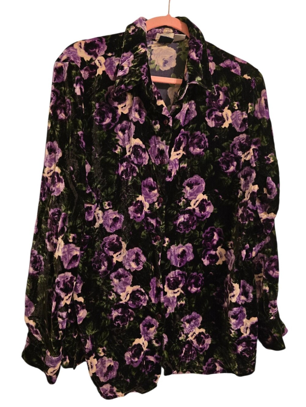 Vintage | Purple Velour Floral Button-Up Top
